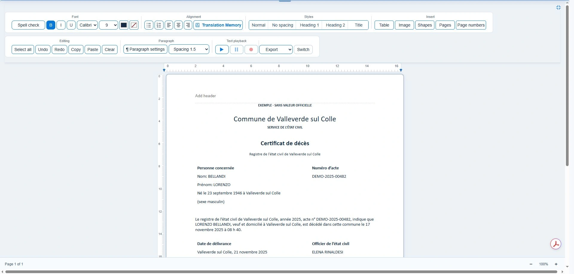 Current document translation editor