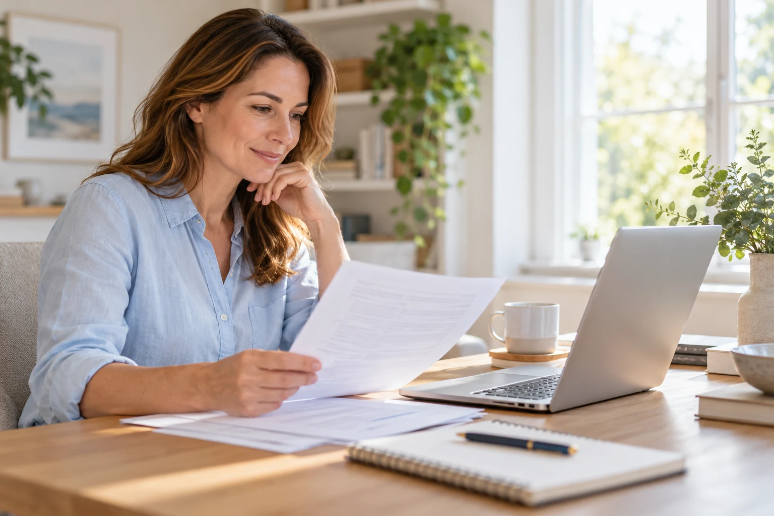 Illustrative photo of someone reviewing documents at home