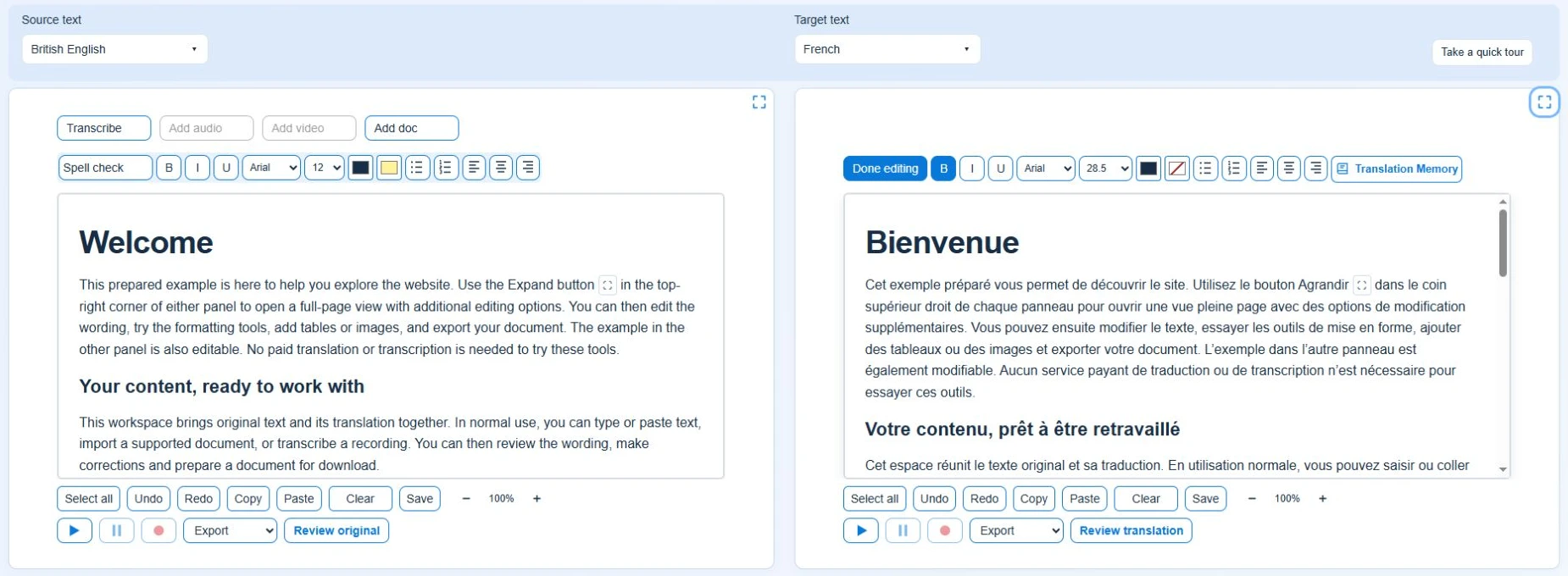 English and French text side by side
